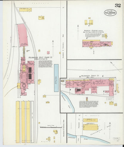 Sanborn Fire Insurance Map from Kalamazoo, Kalamazoo County, Michigan (1902), Sheet #0032 - Complete Map Set gallery image, historic Sanborn map, vintage wall art, Michigan Michigan