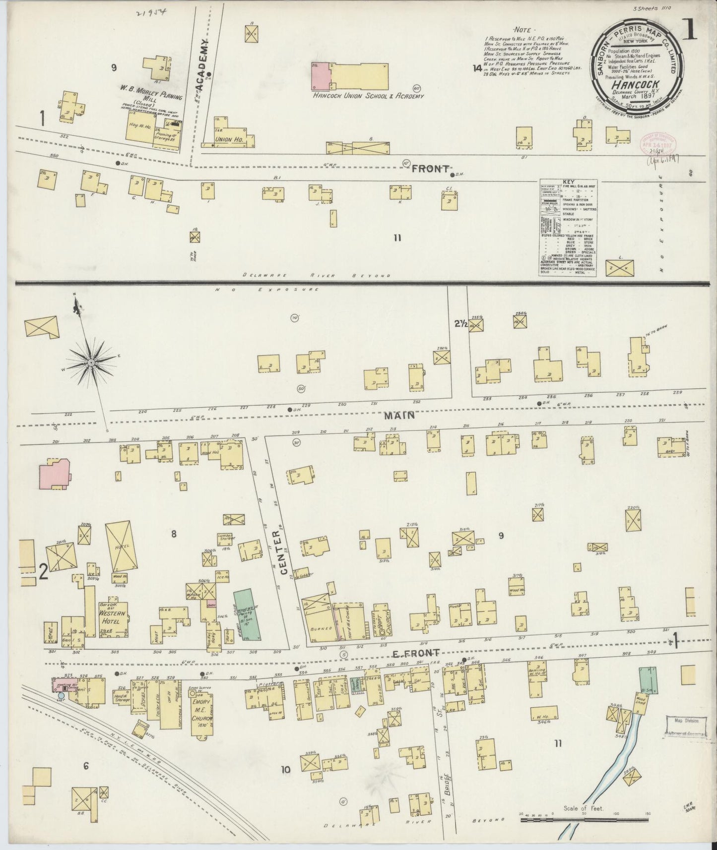 Sanborn Fire Insurance Map from Hancock, Delaware County, New York (1897), Sheet #0001 - Complete Map Set gallery image, historic Sanborn map, vintage wall art, Hancock Delaware