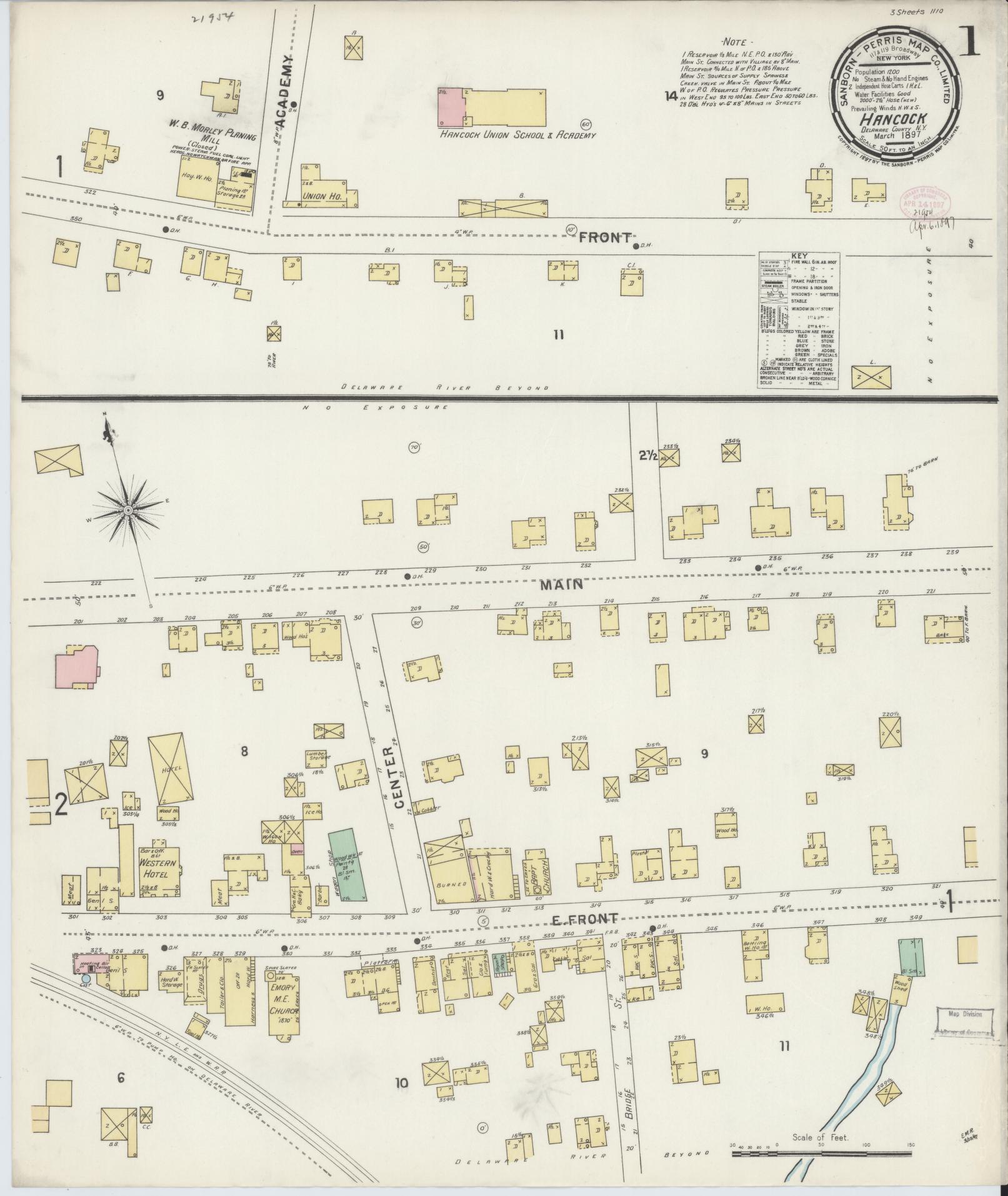 Sanborn Fire Insurance Map from Hancock, Delaware County, New York (1897), Sheet #0001 - Complete Map Set gallery image, historic Sanborn map, vintage wall art, Hancock Delaware
