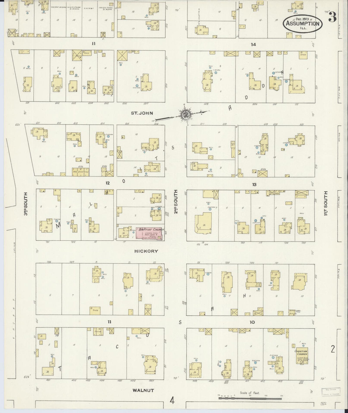 Sanborn Fire Insurance Map from Assumption, Christian County, Illinois (1909), Sheet #0003 - Complete Map Set gallery image, historic Sanborn map, vintage wall art, Illinois Illinois