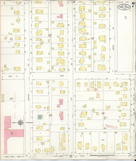 Sanborn Fire Insurance Map from Twin Falls, Twin Falls County, Idaho (1949), Sheet #0007 - Historic Sanborn Fire Insurance Map Print, vintage old map wall art, antique decor, genealogy gift, Falls Idaho map