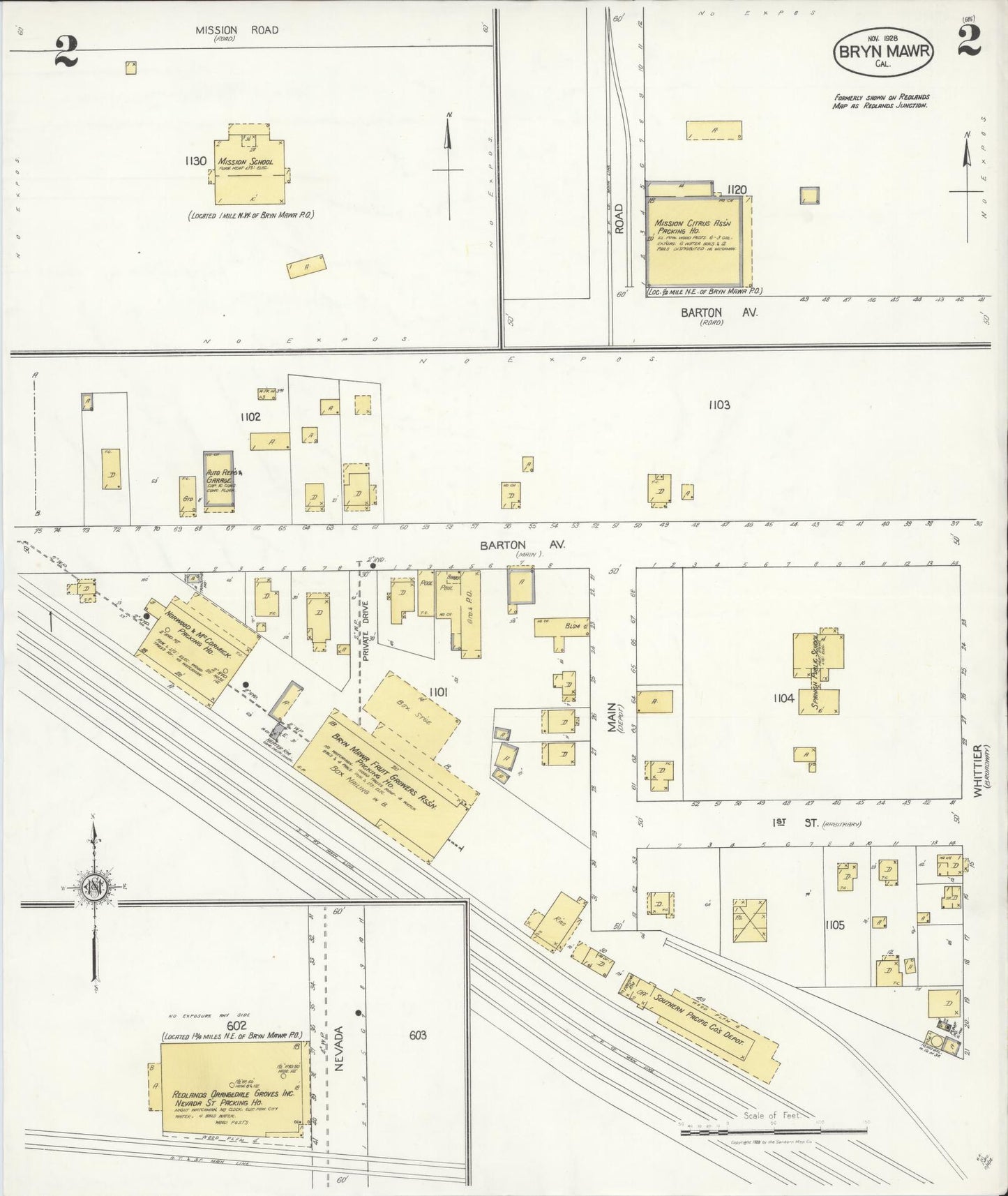 Sanborn Fire Insurance Map from Bryn Mawr, San Bernardino County, California (1928), Sheet #0002 - Historic Sanborn Fire Insurance Map Print, vintage old map wall art, antique decor, genealogy gift, California California map