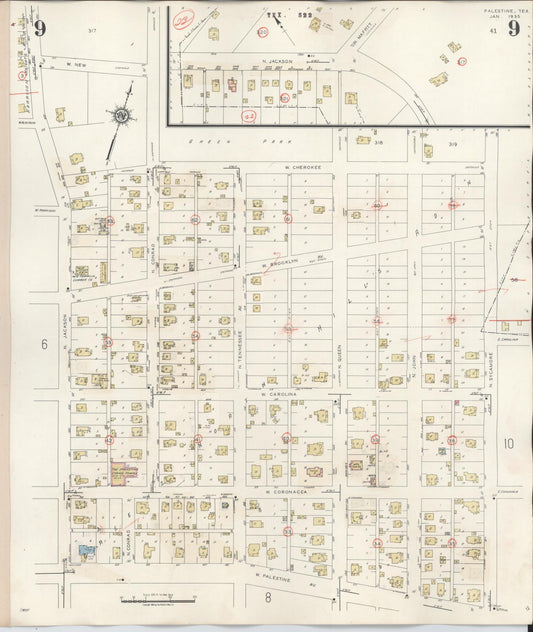 Sanborn Fire Insurance Map from Palestine, Anderson County, Texas (1949), Sheet #0009 - Historic Sanborn Fire Insurance Map Print, vintage old map wall art, antique decor, genealogy gift, Texas Texas map