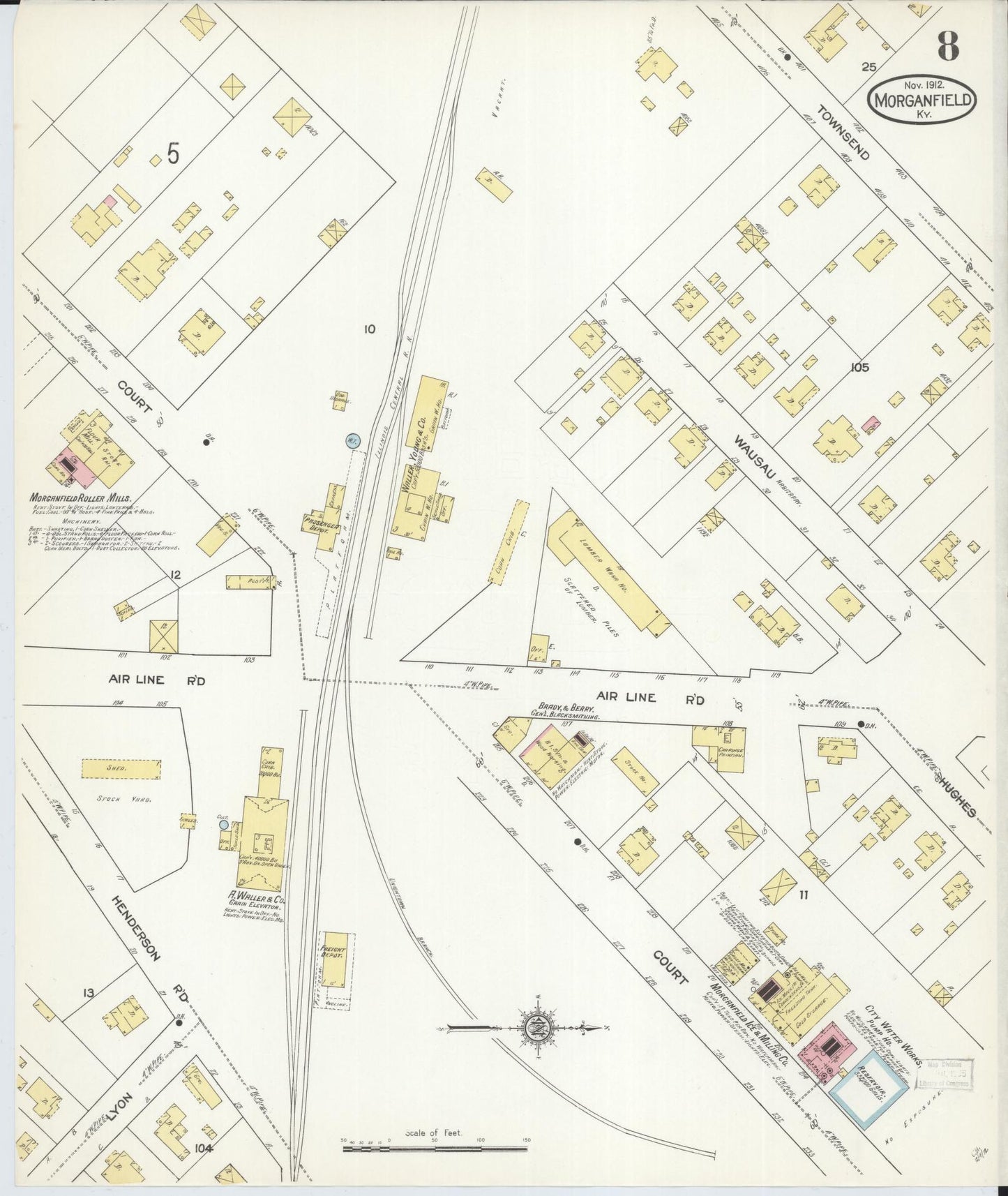 Sanborn Fire Insurance Map from Morganfield, Union County, Kentucky (1912), Sheet #0008 - Complete Map Set gallery image, historic Sanborn map, vintage wall art, Kentucky Kentucky