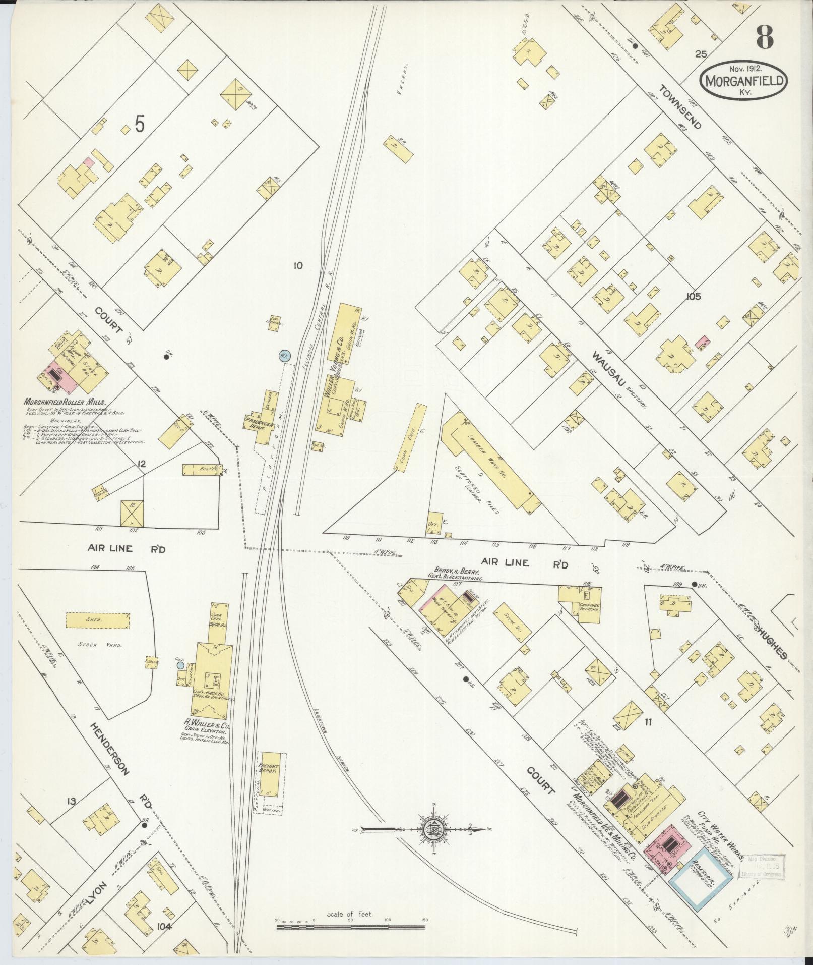 Sanborn Fire Insurance Map from Morganfield, Union County, Kentucky (1912), Sheet #0008 - Complete Map Set gallery image, historic Sanborn map, vintage wall art, Kentucky Kentucky