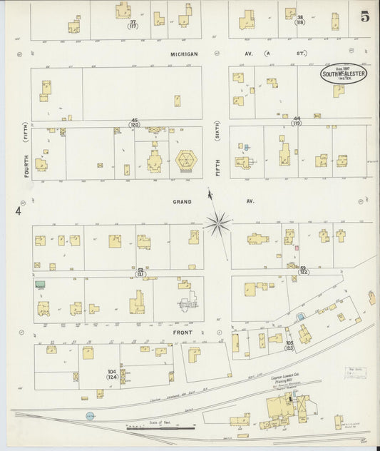 Sanborn Fire Insurance Map from South McAlester, Pittsburg County, Oklahoma (1897), Sheet #0005 - Historic Sanborn Fire Insurance Map Print, vintage old map wall art, antique decor, genealogy gift, Oklahoma Oklahoma map