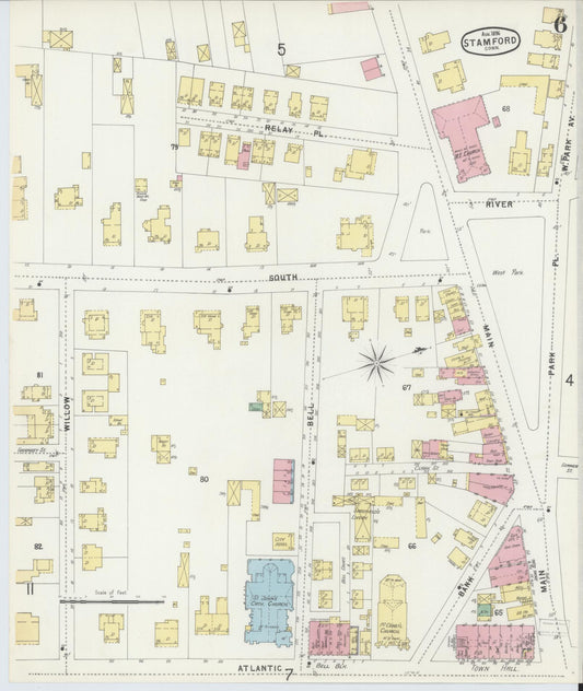 Sanborn Fire Insurance Map from Stamford, Fairfield County, Connecticut (1896), Sheet #0006 - Historic Sanborn Fire Insurance Map Print, vintage old map wall art, antique decor, genealogy gift, Connecticut Connecticut map