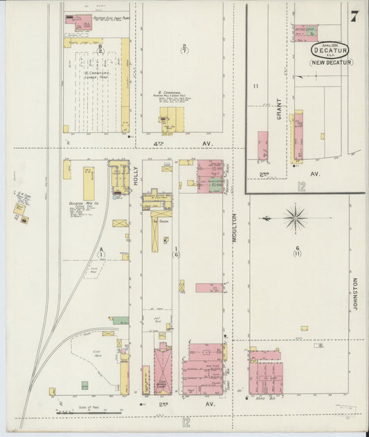 Sanborn Fire Insurance Map from Decatur, Morgan County, Alabama (1894), Sheet #0007 - Historic Sanborn Fire Insurance Map Print, vintage old map wall art, antique decor, genealogy gift, Alabama Alabama map