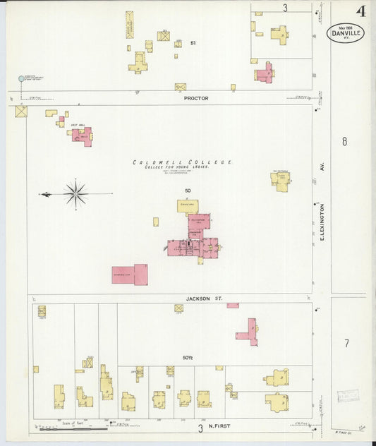 Sanborn Fire Insurance Map from Danville, Boyle County, Kentucky (1908), Sheet #0004 - Historic Sanborn Fire Insurance Map Print, vintage old map wall art, antique decor, genealogy gift, Kentucky Kentucky map