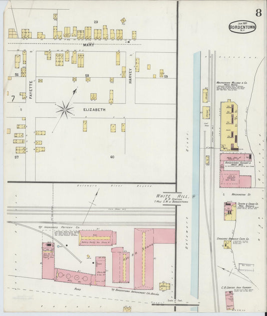 Sanborn Fire Insurance Map from Bordentown, Burlington County, New Jersey (1897), Sheet #0008 - Historic Sanborn Fire Insurance Map Print, vintage old map wall art, antique decor, genealogy gift, New Jersey New Jersey map