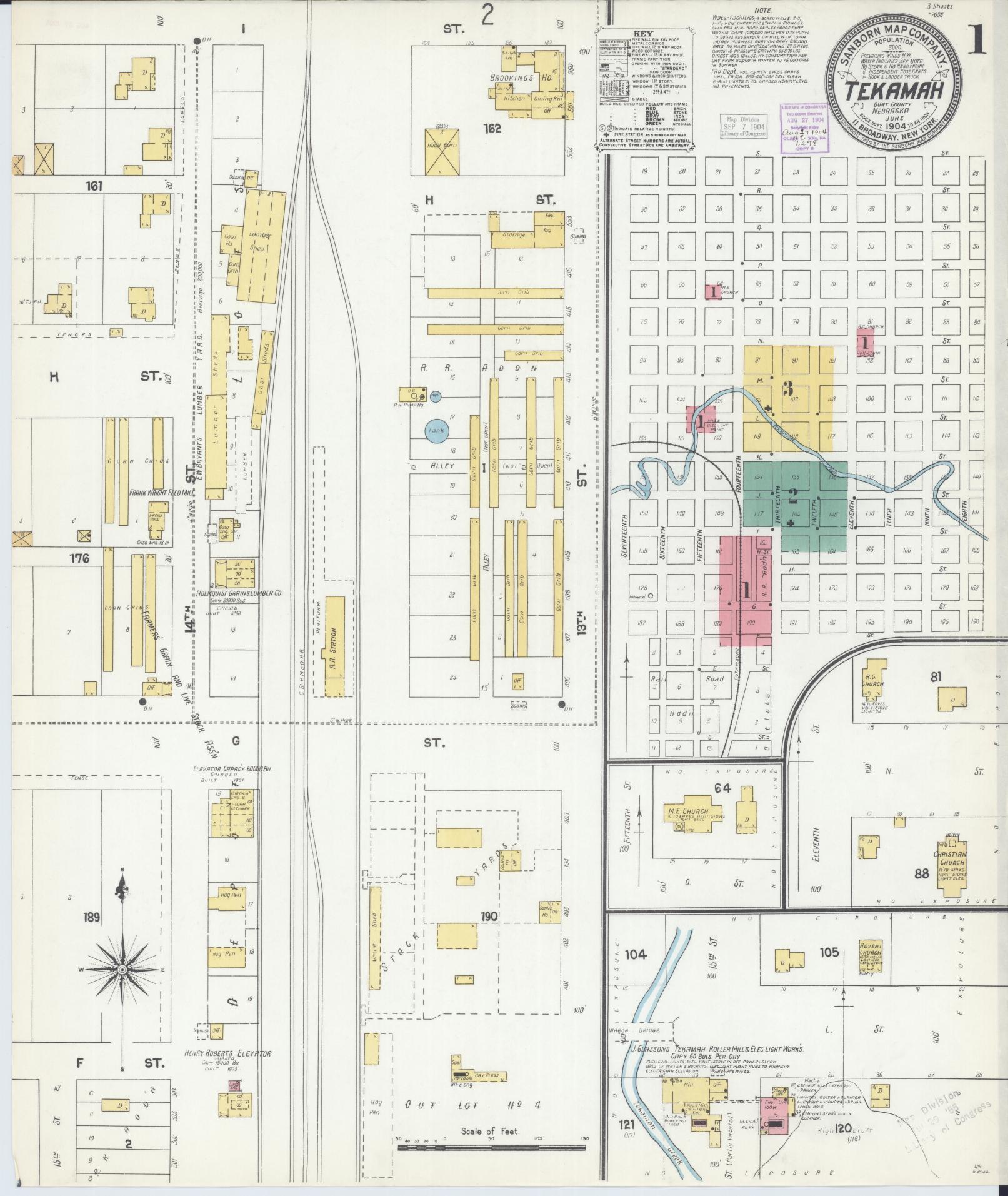 Sanborn Fire Insurance Map from Tekamah, Burt County, Nebraska (1904), Sheet #0001 - Historic Sanborn Fire Insurance Map Print, vintage old map wall art, antique decor, genealogy gift, Nebraska Nebraska map