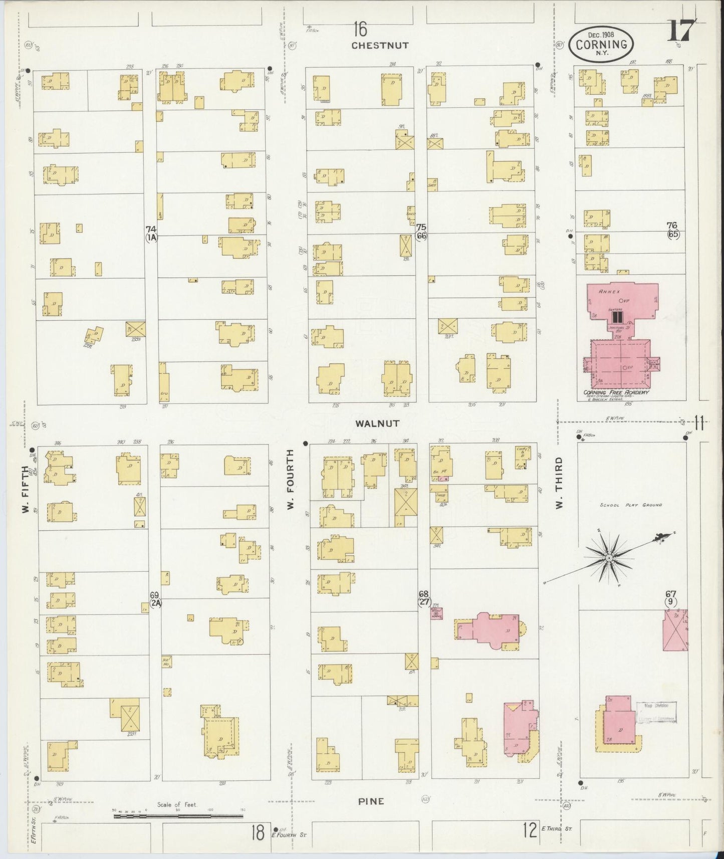 Sanborn Fire Insurance Map from Corning, Steuben County, New York (1908), Sheet #0017 - Complete Map Set gallery image, historic Sanborn map, vintage wall art, New York New York