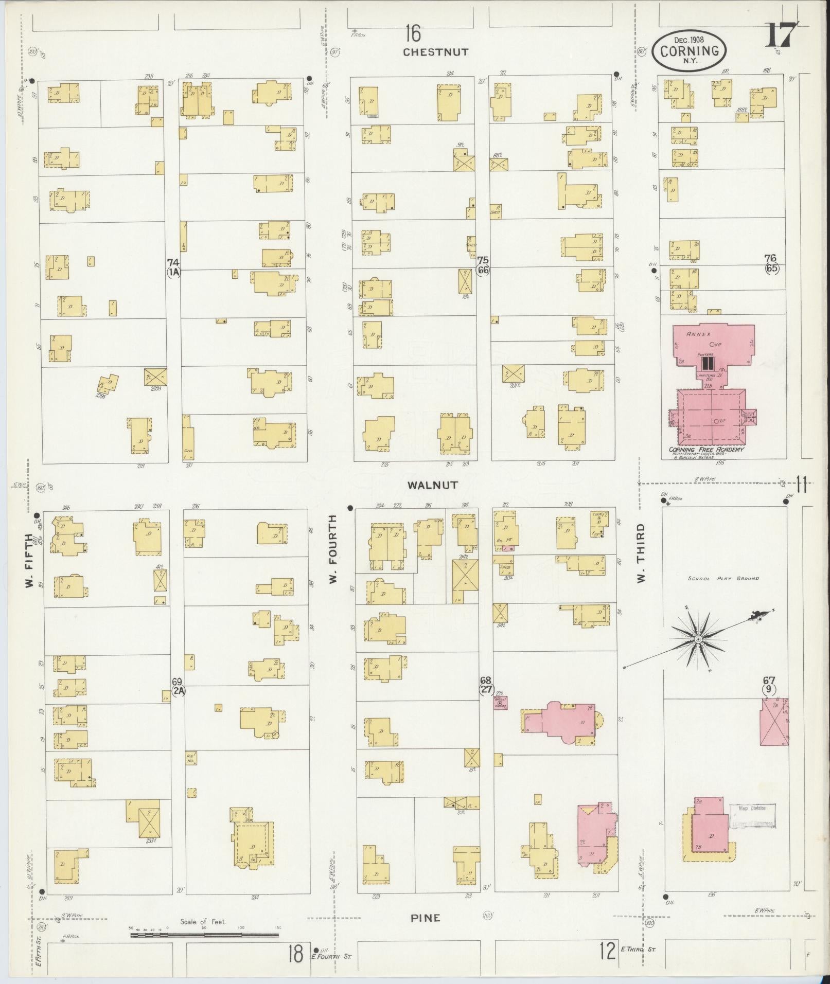 Sanborn Fire Insurance Map from Corning, Steuben County, New York (1908), Sheet #0017 - Complete Map Set gallery image, historic Sanborn map, vintage wall art, New York New York