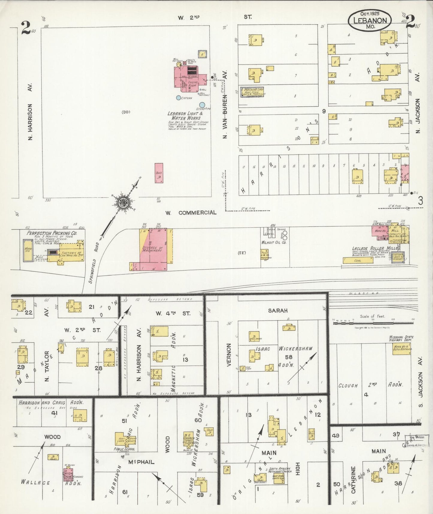 Sanborn Fire Insurance Map from Lebanon, Laclede County, Missouri (1925), Sheet #0002 - Complete Map Set gallery image, historic Sanborn map, vintage wall art, Missouri Missouri