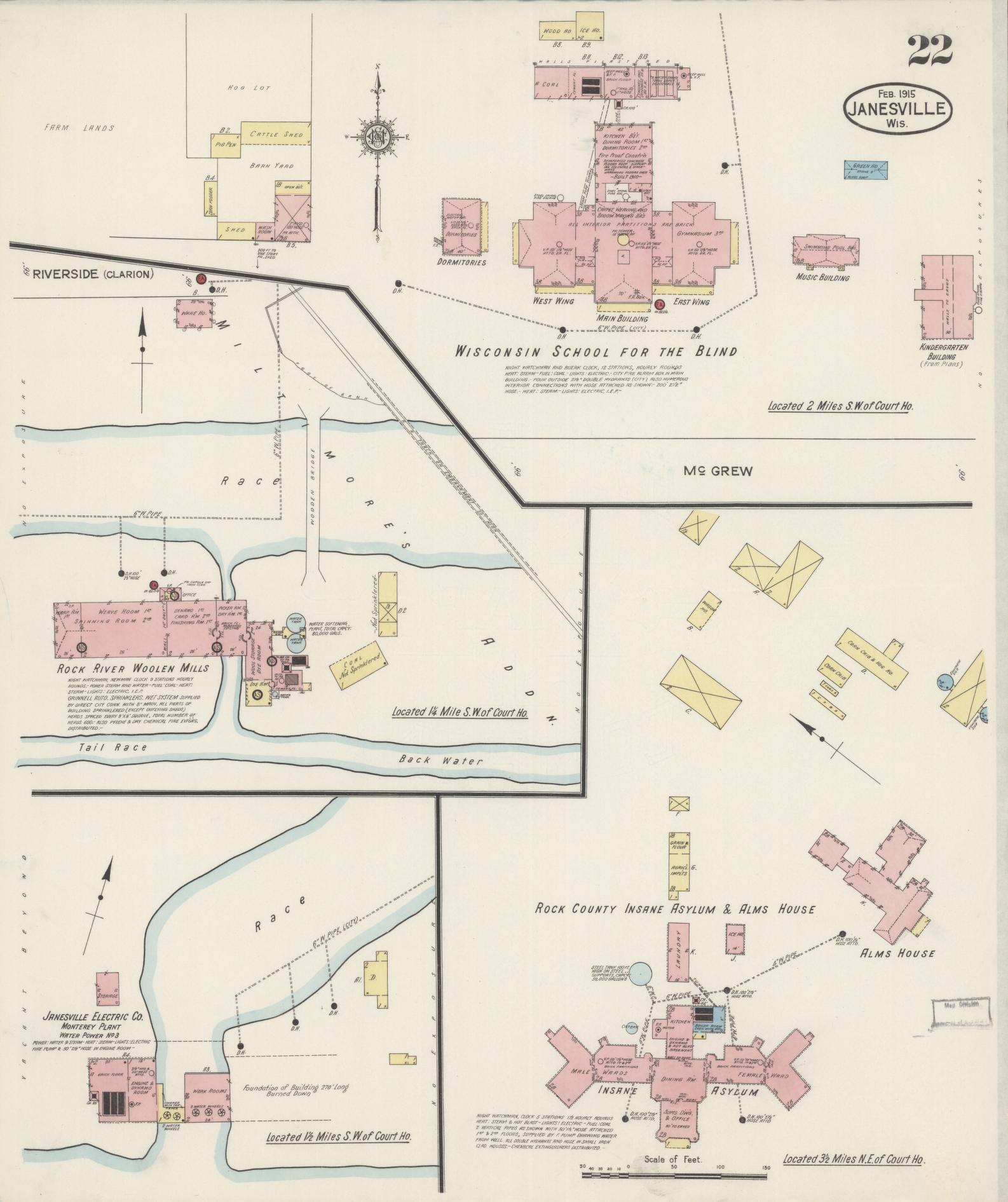 Sanborn Fire Insurance Map from Janesville, Rock County, Wisconsin (1915), Sheet #0022 - Historic Sanborn Fire Insurance Map Print, vintage old map wall art, antique decor, genealogy gift, Wisconsin Wisconsin map