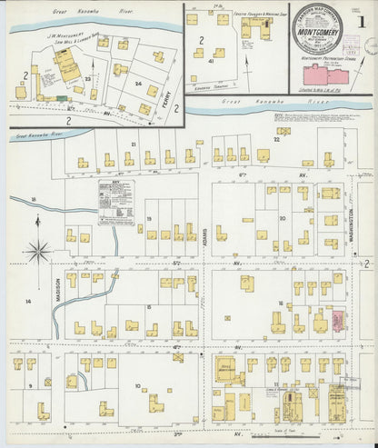 Sanborn Fire Insurance Map from Montgomery, Fayette County, West Virginia (1902), Sheet #0001 - Complete Map Set gallery image, historic Sanborn map, vintage wall art, West Virginia West Virginia