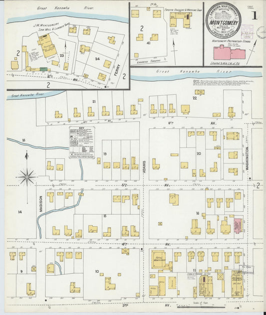 Sanborn Fire Insurance Map from Montgomery, Fayette County, West Virginia (1902), Sheet #0001 - Complete Map Set gallery image, historic Sanborn map, vintage wall art, West Virginia West Virginia