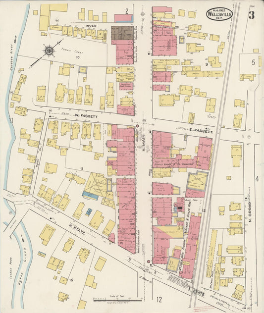 Sanborn Fire Insurance Map from Wellsville, Allegany County, New York (1922), Sheet #0003 - Historic Sanborn Fire Insurance Map Print, vintage old map wall art, antique decor, genealogy gift, New York New York map