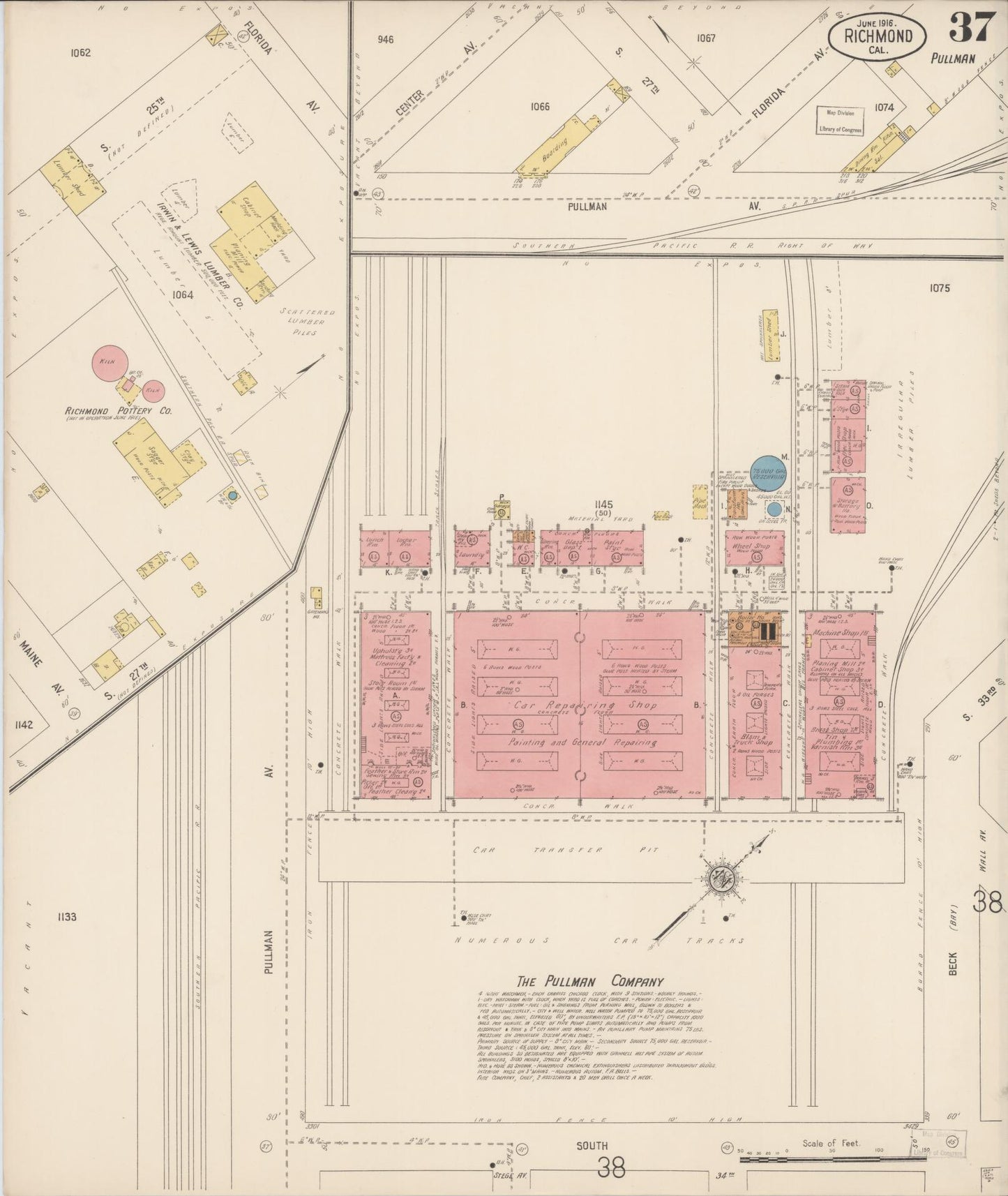 Sanborn Fire Insurance Map from Richmond, Contra Costa County, California (1916), Sheet #0037 - Complete Map Set gallery image, historic Sanborn map, vintage wall art, California California