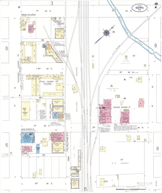 Sanborn Fire Insurance Map from Nampa, Canyon County, Idaho (1921), Sheet #0007 - Historic Sanborn Fire Insurance Map Print, vintage old map wall art, antique decor, genealogy gift, Idaho Idaho map
