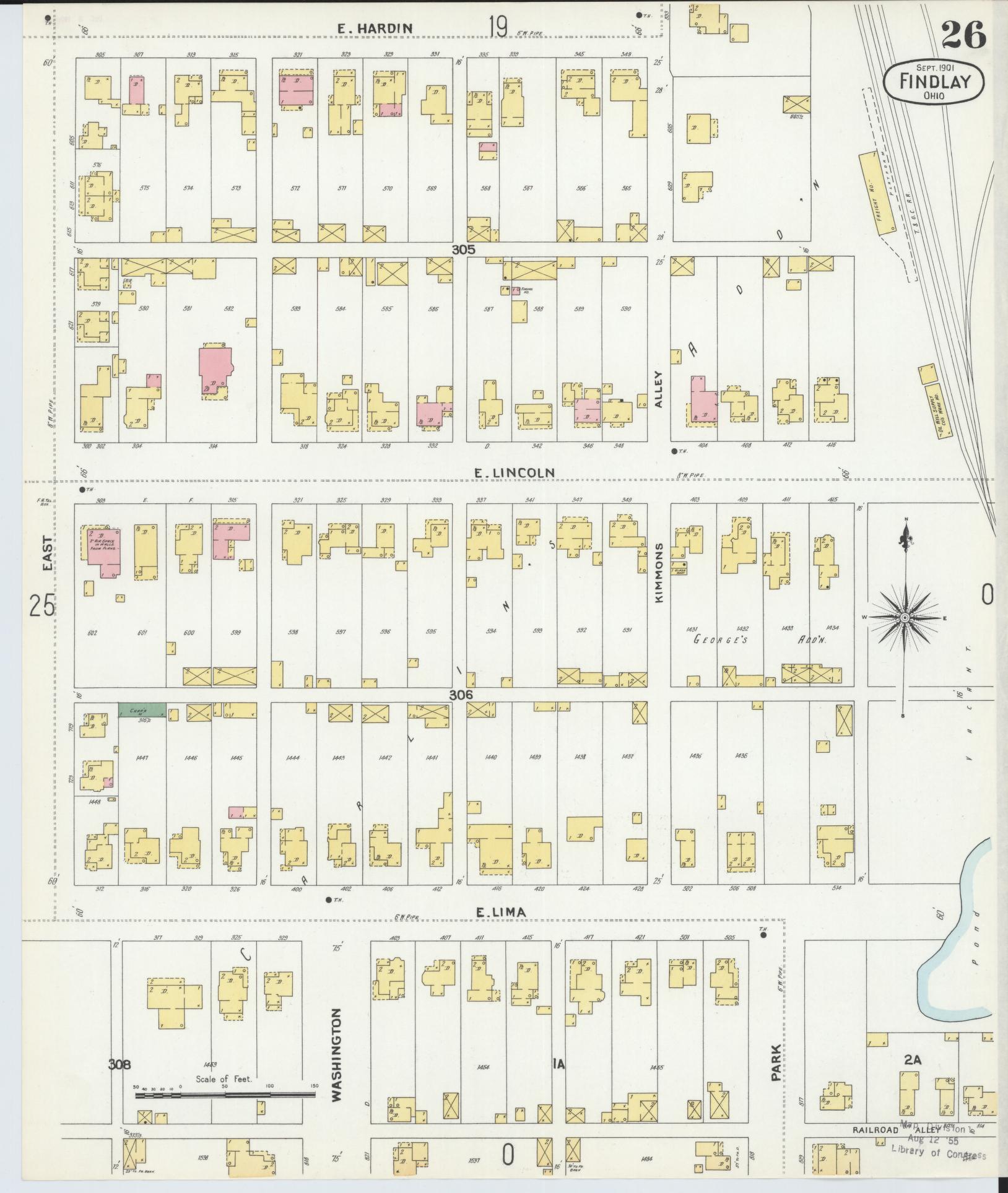 Sanborn Fire Insurance Map from Findlay, Hancock County, Ohio (1901), Sheet #0026 - Historic Sanborn Fire Insurance Map Print, vintage old map wall art, antique decor, genealogy gift, Ohio Ohio map