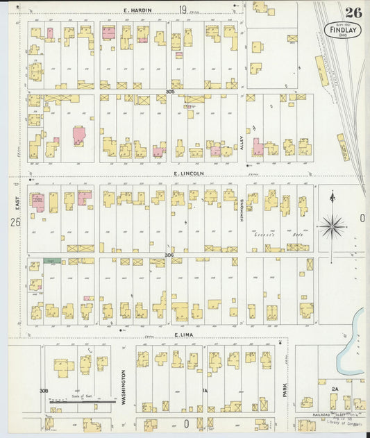 Sanborn Fire Insurance Map from Findlay, Hancock County, Ohio (1901), Sheet #0026 - Historic Sanborn Fire Insurance Map Print, vintage old map wall art, antique decor, genealogy gift, Ohio Ohio map