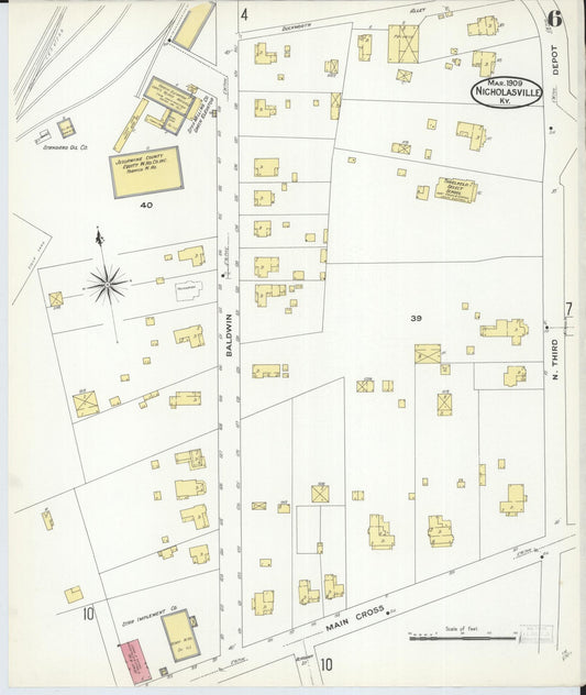 Sanborn Fire Insurance Map from Nicholasville, Jessamine County, Kentucky (1909), Sheet #0006 - Historic Sanborn Fire Insurance Map Print, vintage old map wall art, antique decor, genealogy gift, Kentucky Kentucky map