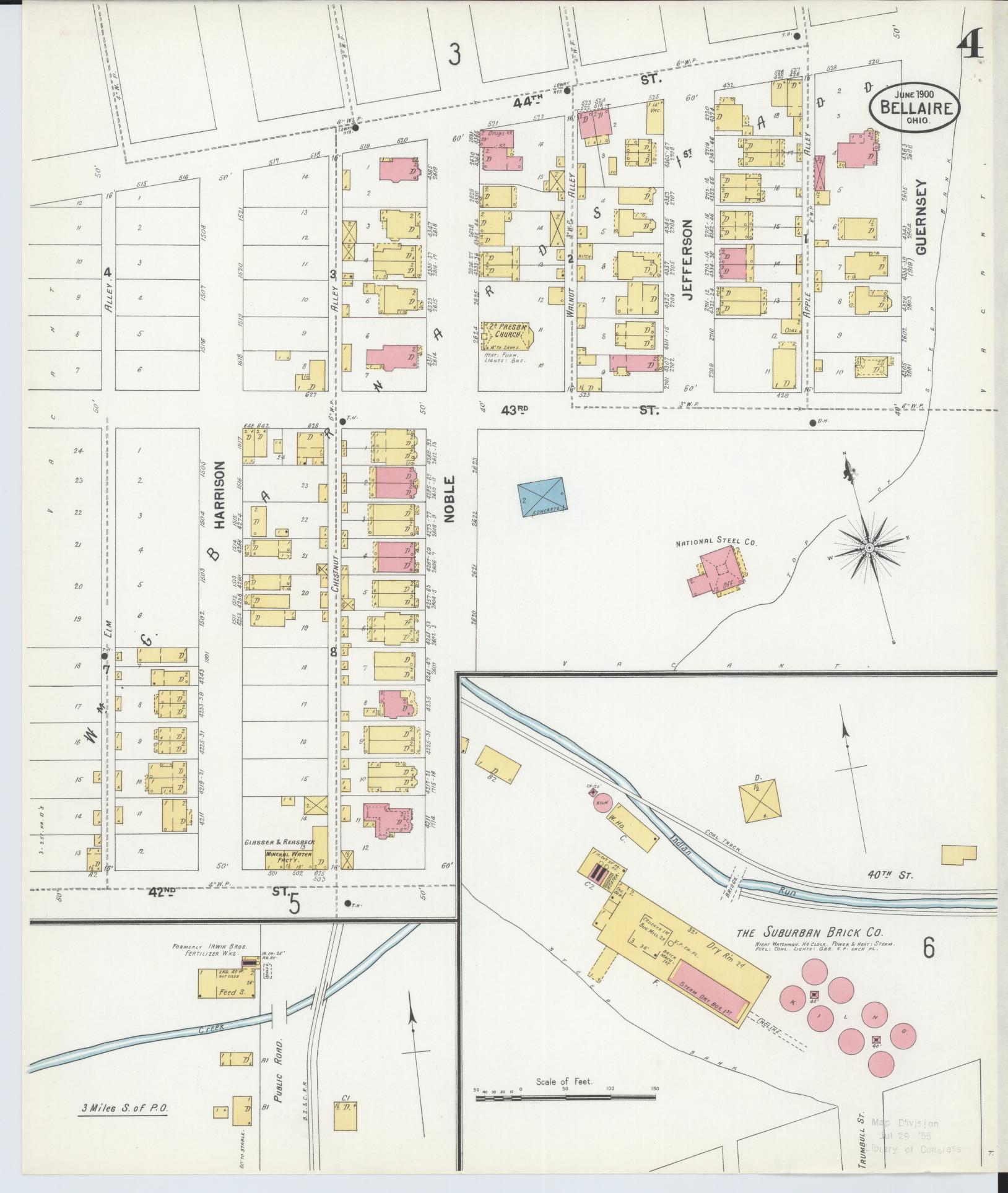 Sanborn Fire Insurance Map from Bellaire, Belmont County, Ohio (1900), Sheet #0004 - Historic Sanborn Fire Insurance Map Print, vintage old map wall art, antique decor, genealogy gift, Ohio Ohio map