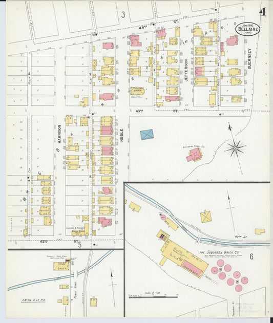 Sanborn Fire Insurance Map from Bellaire, Belmont County, Ohio (1900), Sheet #0004 - Historic Sanborn Fire Insurance Map Print, vintage old map wall art, antique decor, genealogy gift, Ohio Ohio map
