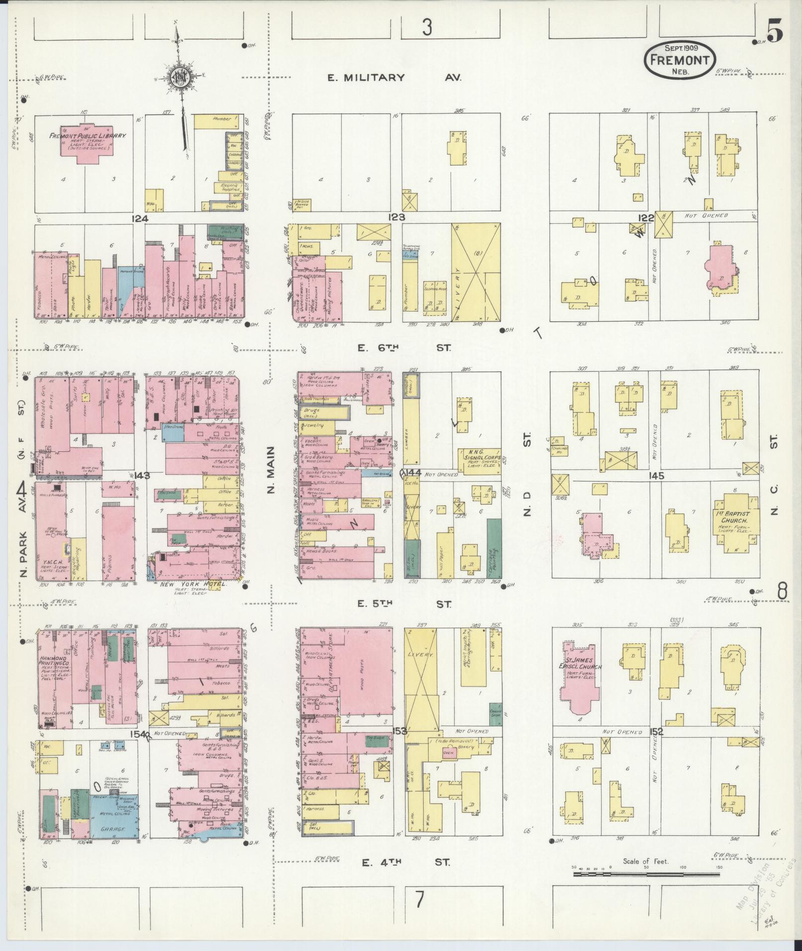 Sanborn Fire Insurance Map from Fremont, Dodge County, Nebraska (1909), Sheet #0005 - Complete Map Set gallery image, historic Sanborn map, vintage wall art, Nebraska Nebraska