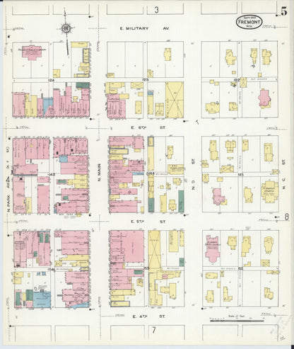 Sanborn Fire Insurance Map from Fremont, Dodge County, Nebraska (1909), Sheet #0005 - Complete Map Set gallery image, historic Sanborn map, vintage wall art, Nebraska Nebraska