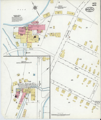 Sanborn Fire Insurance Map from Webster, Worcester County, Massachusetts (1920), Sheet #0022 - Historic Sanborn Fire Insurance Map Print, vintage old map wall art, antique decor, genealogy gift, Massachusetts Massachusetts map