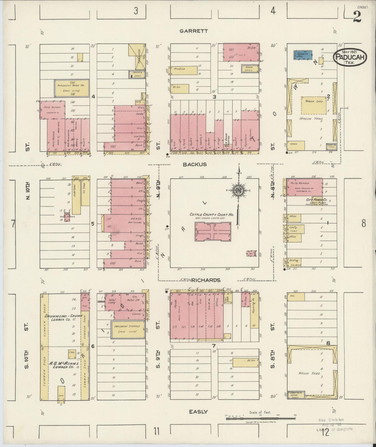 Sanborn Fire Insurance Map from Paducah, Cottle County, Texas (1921), Sheet #0002 - Historic Sanborn Fire Insurance Map Print, vintage old map wall art, antique decor, genealogy gift, Texas Texas map