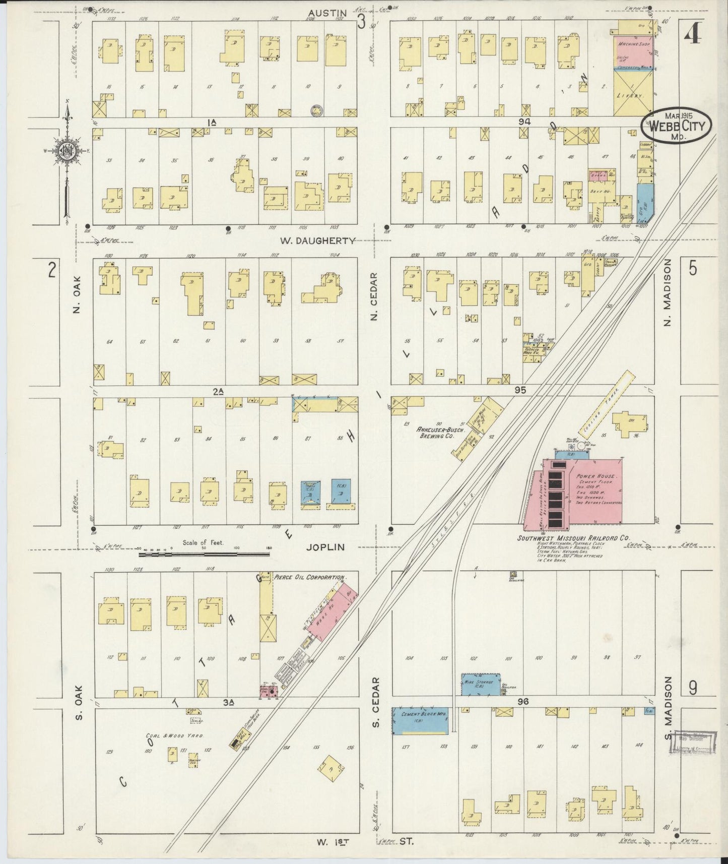 Sanborn Fire Insurance Map from Webb City, Jasper County, Missouri (1915), Sheet #0004 - Complete Map Set gallery image, historic Sanborn map, vintage wall art, Missouri Missouri