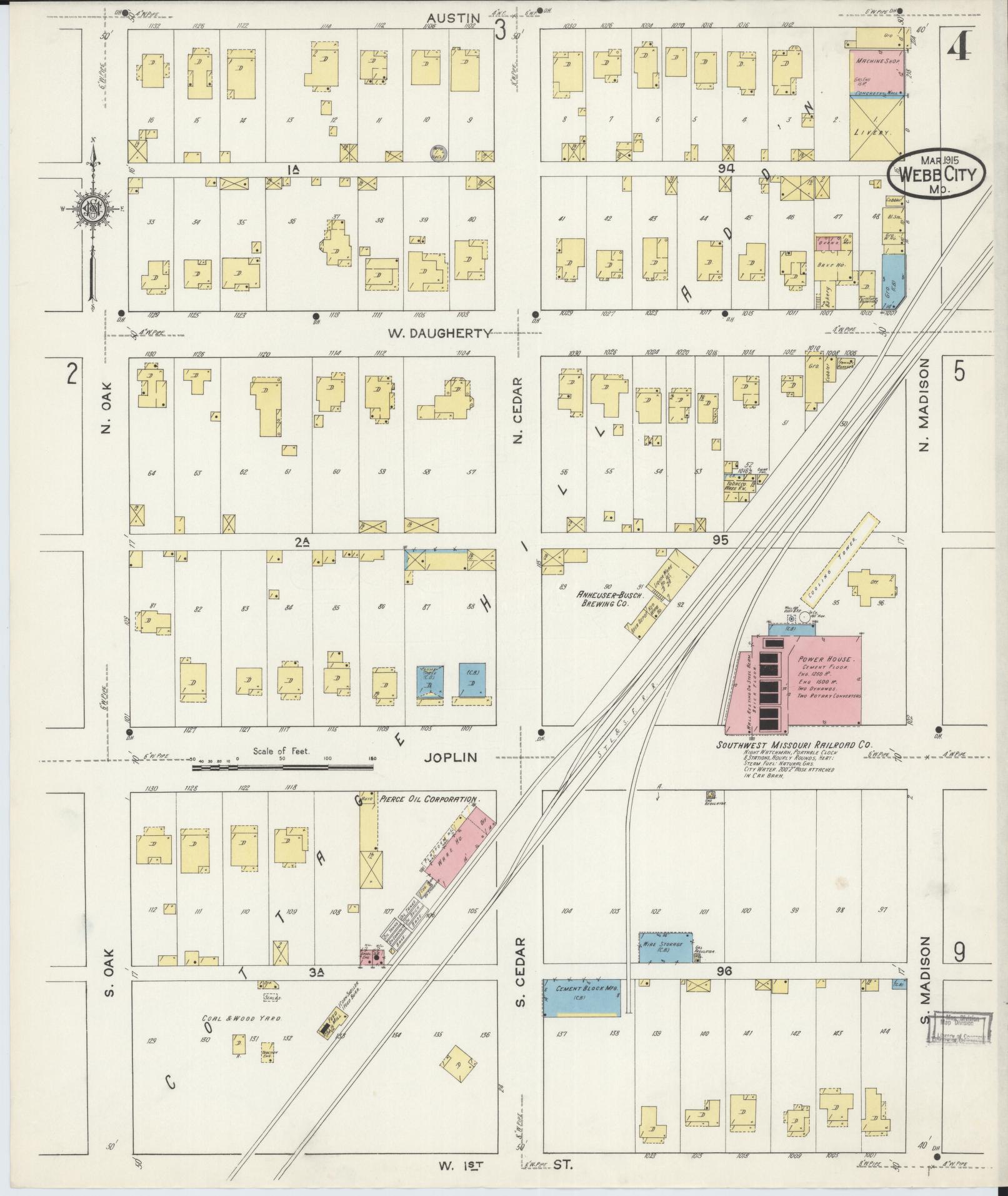 Sanborn Fire Insurance Map from Webb City, Jasper County, Missouri (1915), Sheet #0004 - Complete Map Set gallery image, historic Sanborn map, vintage wall art, Missouri Missouri