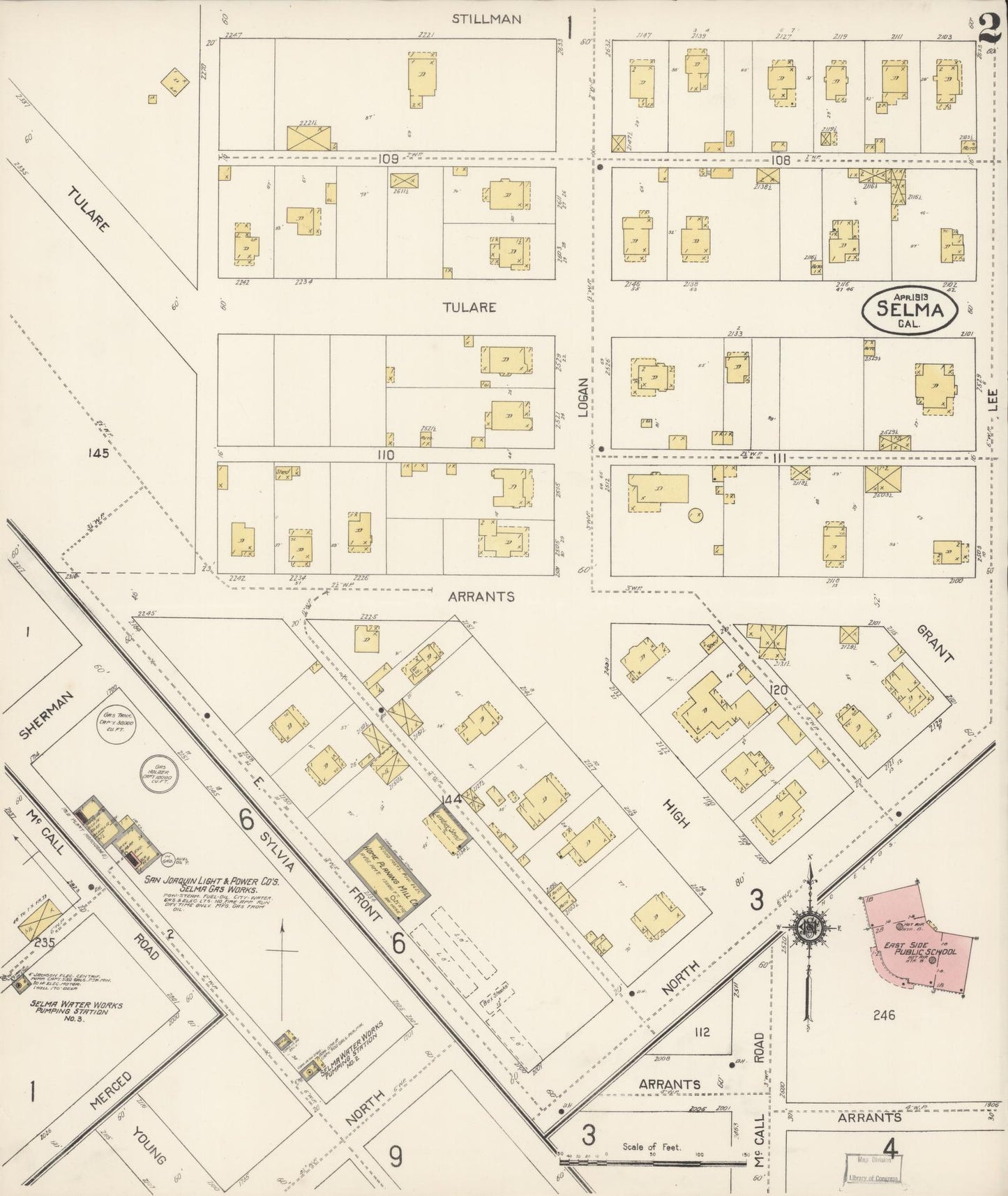 Sanborn Fire Insurance Map from Selma, Fresno County, California (1913), Sheet #0002 - Complete Map Set gallery image, historic Sanborn map, vintage wall art, California California