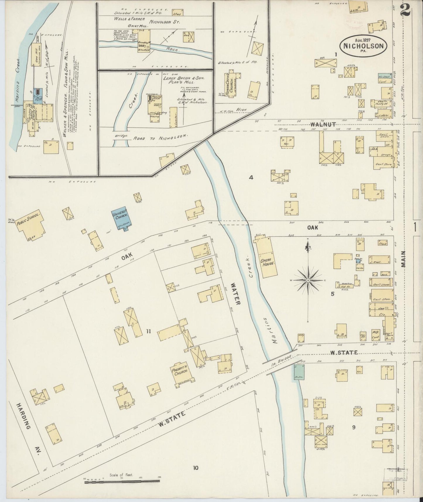 Sanborn Fire Insurance Map from Nicholson, Wyoming County, Pennsylvania (1897), Sheet #0002 - Historic Sanborn Fire Insurance Map Print, vintage old map wall art, antique decor, genealogy gift, Nicholson Wyoming map