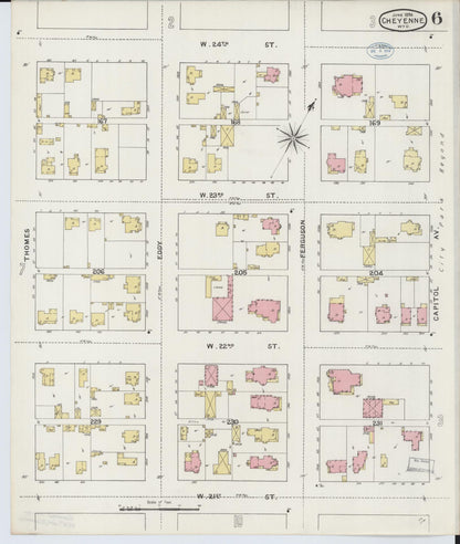 Sanborn Fire Insurance Map from Cheyenne, Laramie County, Wyoming (1894), Sheet #0006 - Complete Map Set gallery image, historic Sanborn map, vintage wall art, Wyoming Wyoming