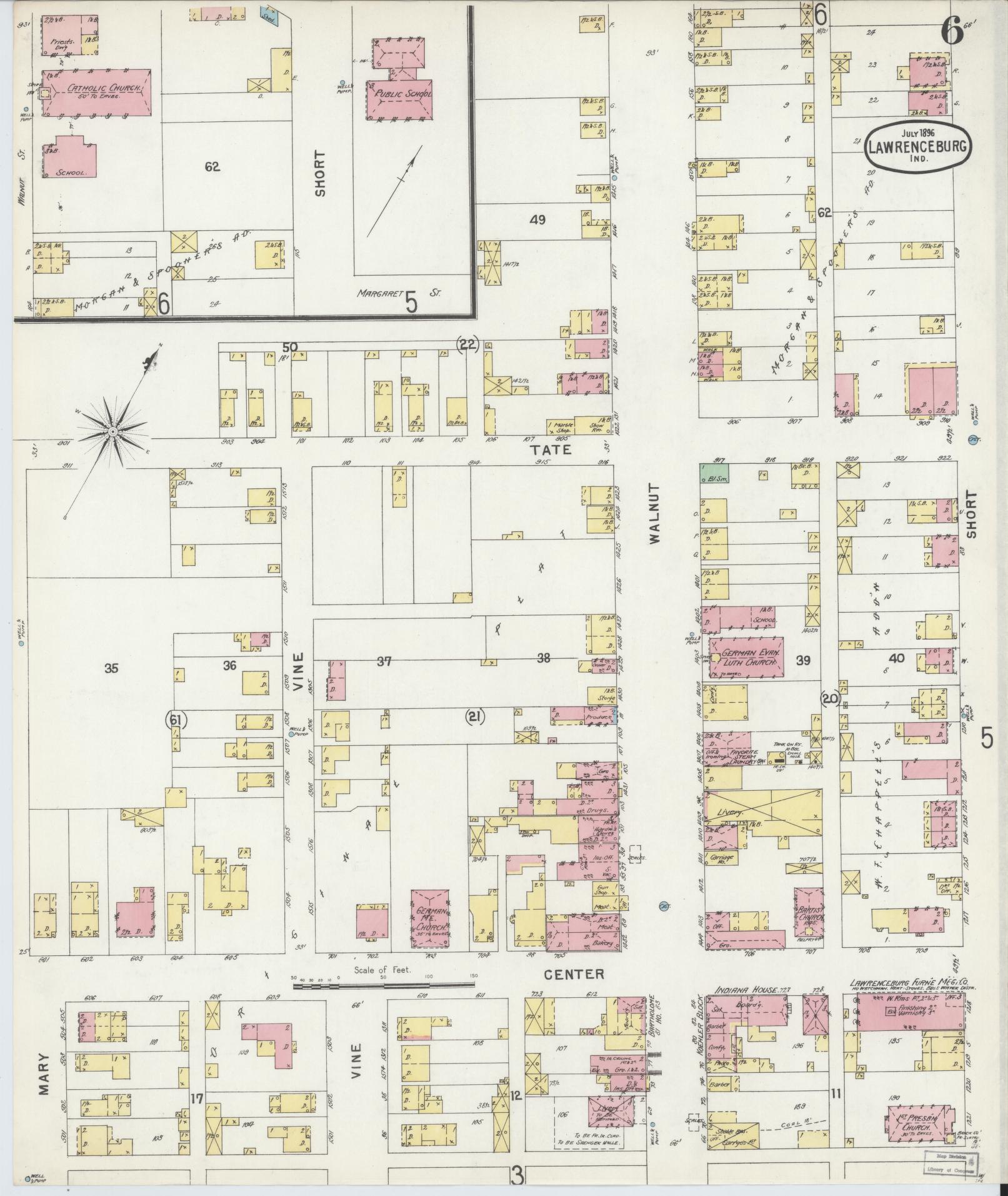 Sanborn Fire Insurance Map from Lawrenceburg, Dearborn County, Indiana (1896), Sheet #0006 - Complete Map Set gallery image, historic Sanborn map, vintage wall art, Indiana Indiana