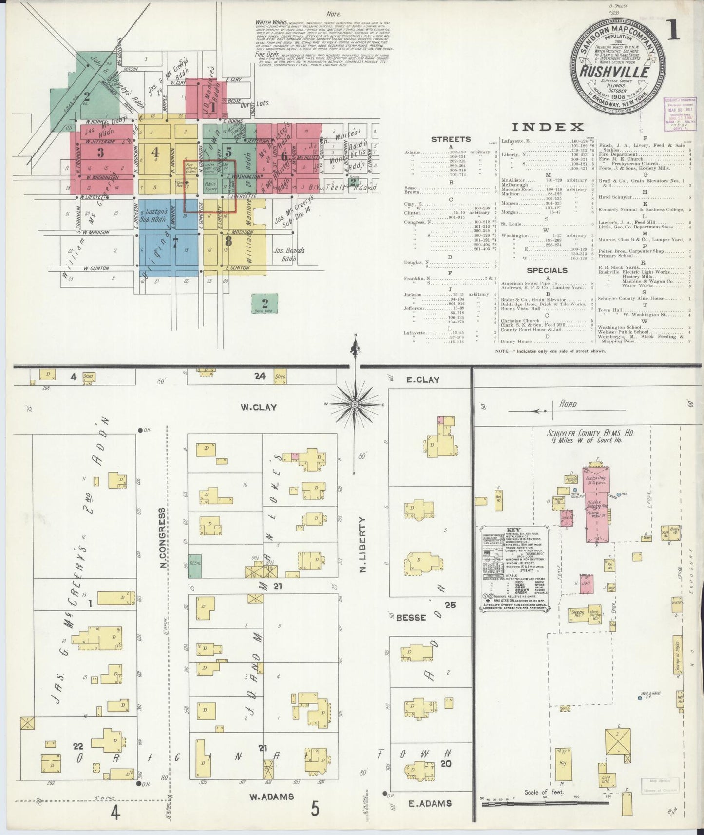 Sanborn Fire Insurance Map from Rushville, Schuyler County, Illinois (1906), Sheet #0001 - Complete Map Set gallery image, historic Sanborn map, vintage wall art, Illinois Illinois