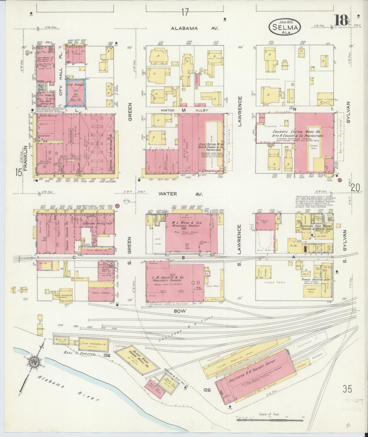Sanborn Fire Insurance Map from Selma, Dallas County, Alabama (1913), Sheet #0018 - Complete Map Set gallery image, historic Sanborn map, vintage wall art, Alabama Alabama
