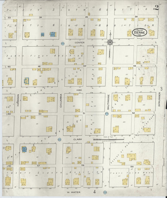 Sanborn Fire Insurance Map from Berne, Adams County, Indiana (1919), Sheet #0002 - Historic Sanborn Fire Insurance Map Print, vintage old map wall art, antique decor, genealogy gift, Indiana Indiana map