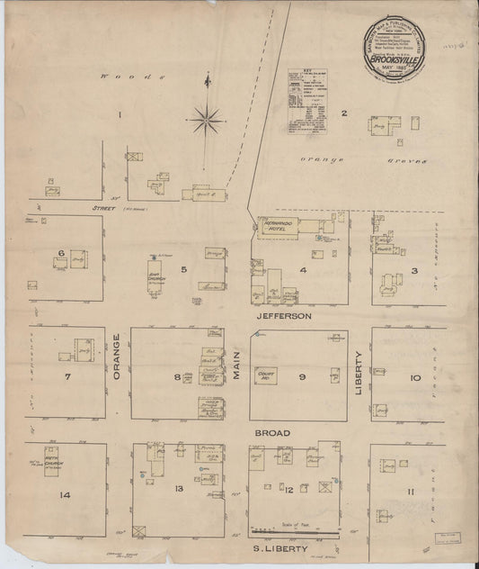 Sanborn Fire Insurance Map from Brooksville, Hernando County, Florida (1885), Sheet #0001 - Historic Sanborn Fire Insurance Map Print, vintage old map wall art, antique decor, genealogy gift, Florida Florida map