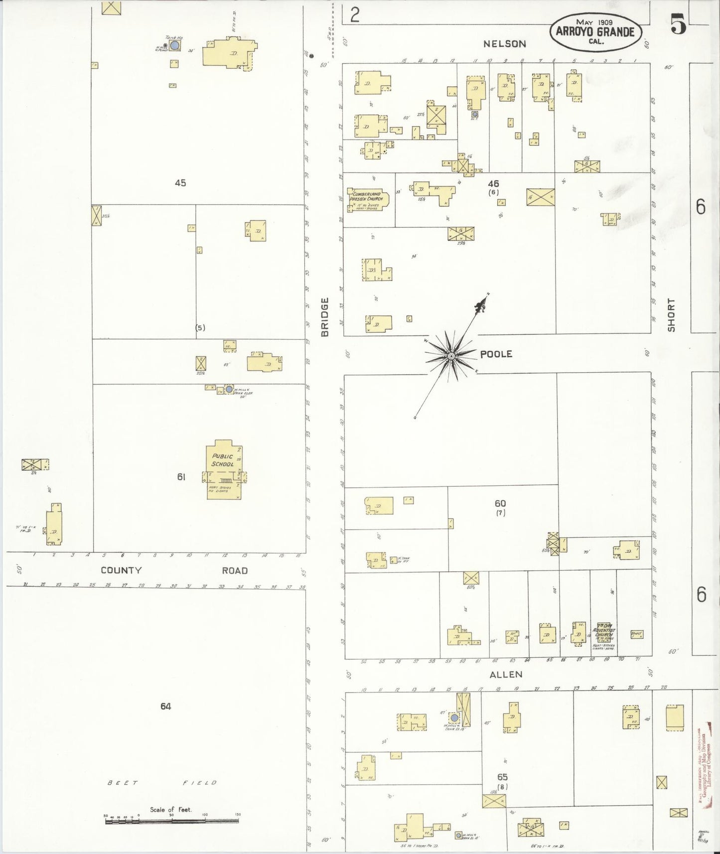 Sanborn Fire Insurance Map from Arroyo Grande, San Luis Obispo County, California (1909), Sheet #0005 - Historic Sanborn Fire Insurance Map Print, vintage old map wall art, antique decor, genealogy gift, California California map