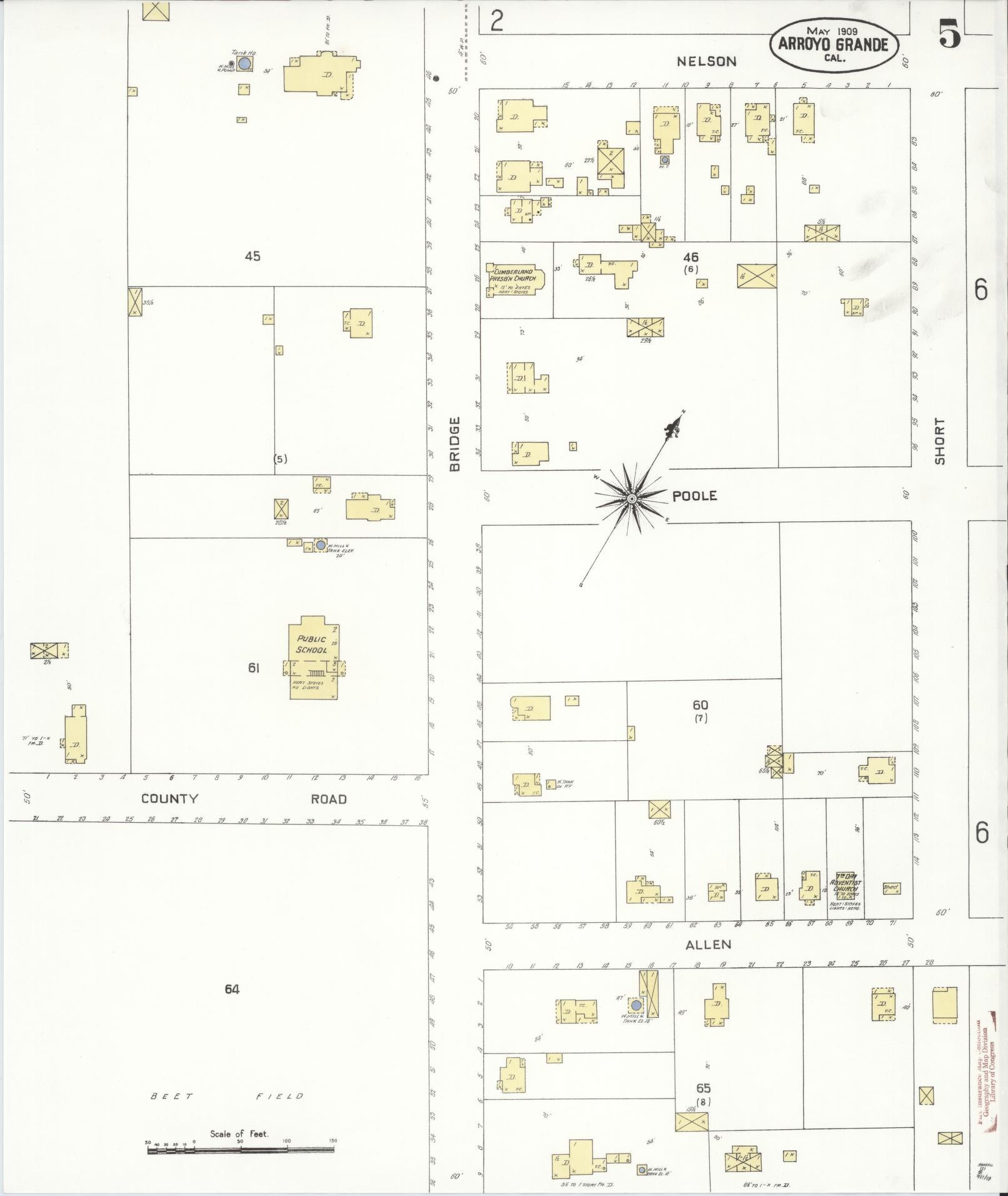 Sanborn Fire Insurance Map from Arroyo Grande, San Luis Obispo County, California (1909), Sheet #0005 - Historic Sanborn Fire Insurance Map Print, vintage old map wall art, antique decor, genealogy gift, California California map