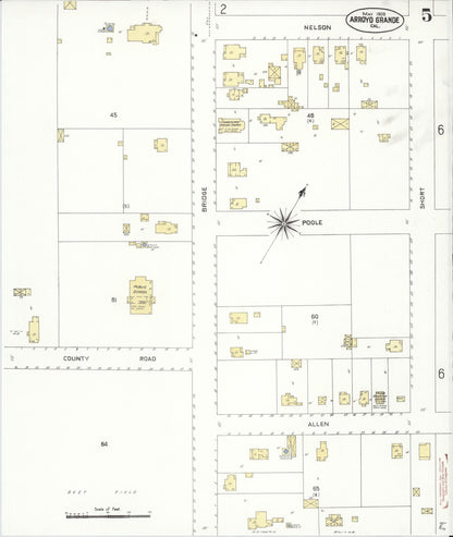 Sanborn Fire Insurance Map from Arroyo Grande, San Luis Obispo County, California (1909), Sheet #0005 - Historic Sanborn Fire Insurance Map Print, vintage old map wall art, antique decor, genealogy gift, California California map