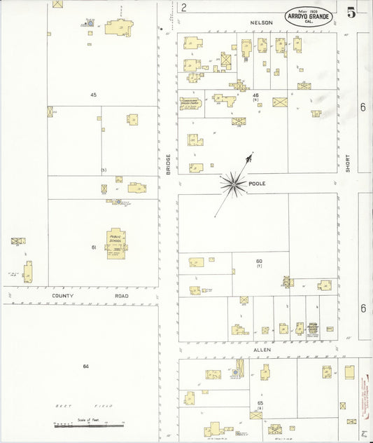 Sanborn Fire Insurance Map from Arroyo Grande, San Luis Obispo County, California (1909), Sheet #0005 - Historic Sanborn Fire Insurance Map Print, vintage old map wall art, antique decor, genealogy gift, California California map
