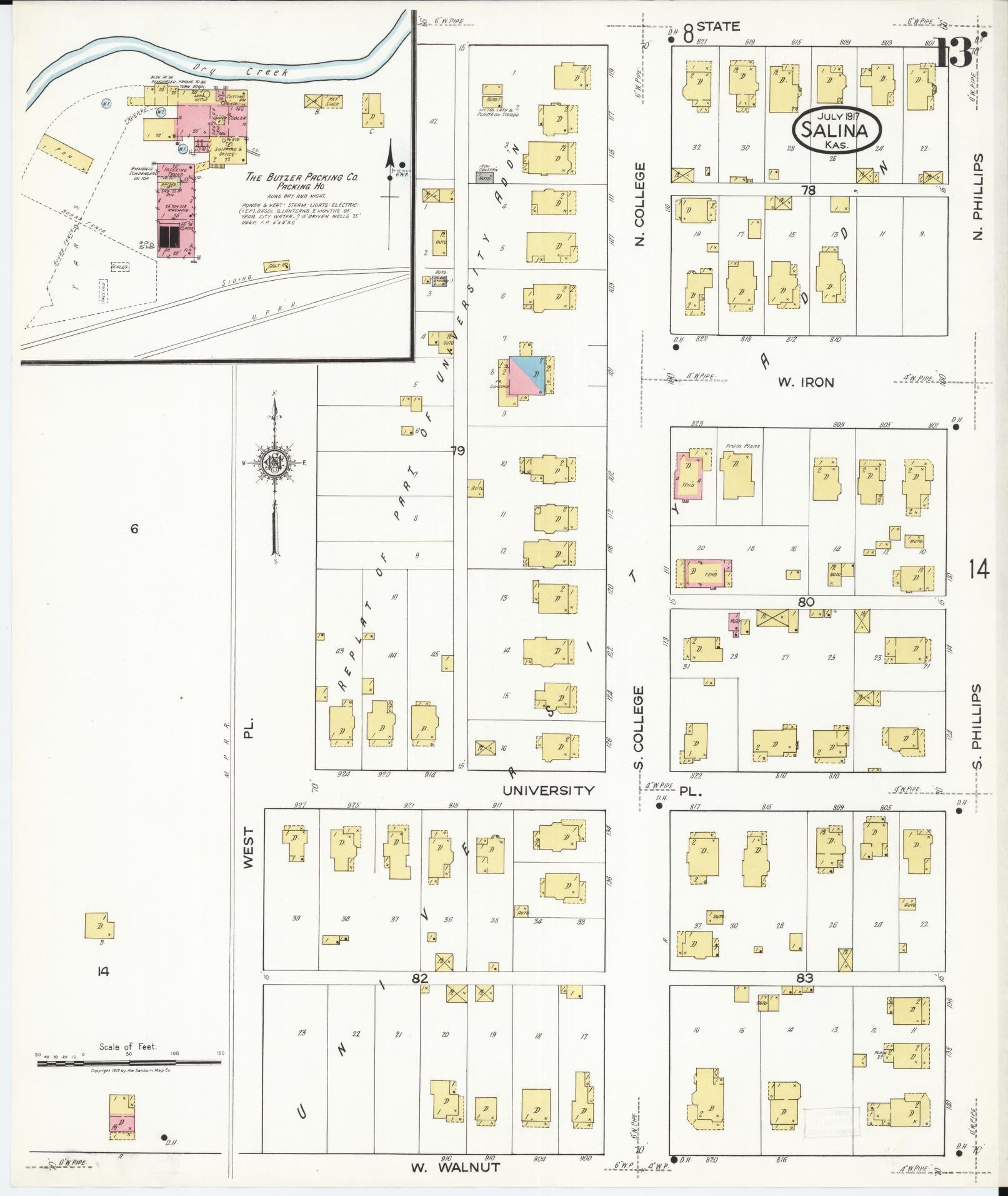 Sanborn Fire Insurance Map from Salina, Saline County, Kansas (1917), Sheet #0013 - Complete Map Set gallery image, historic Sanborn map, vintage wall art, Kansas Kansas