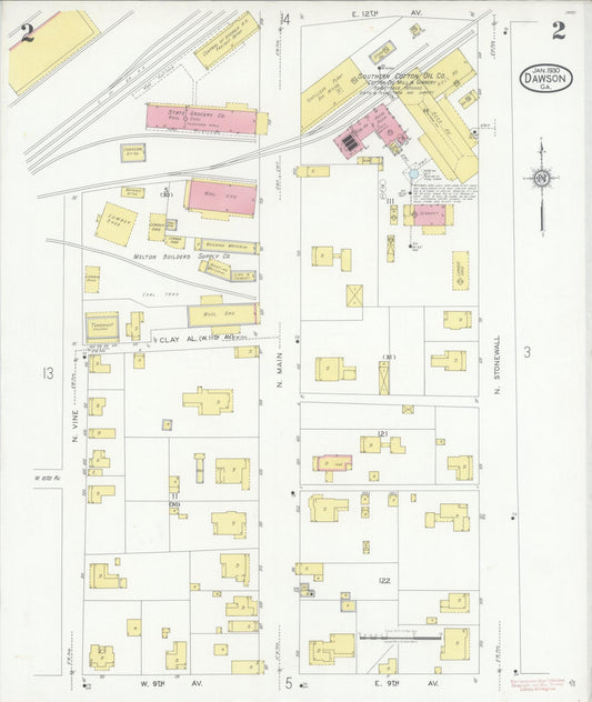 Sanborn Fire Insurance Map from Dawson, Terrell County, Georgia (1930), Sheet #0002 - Historic Sanborn Fire Insurance Map Print, vintage old map wall art, antique decor, genealogy gift, Georgia Georgia map
