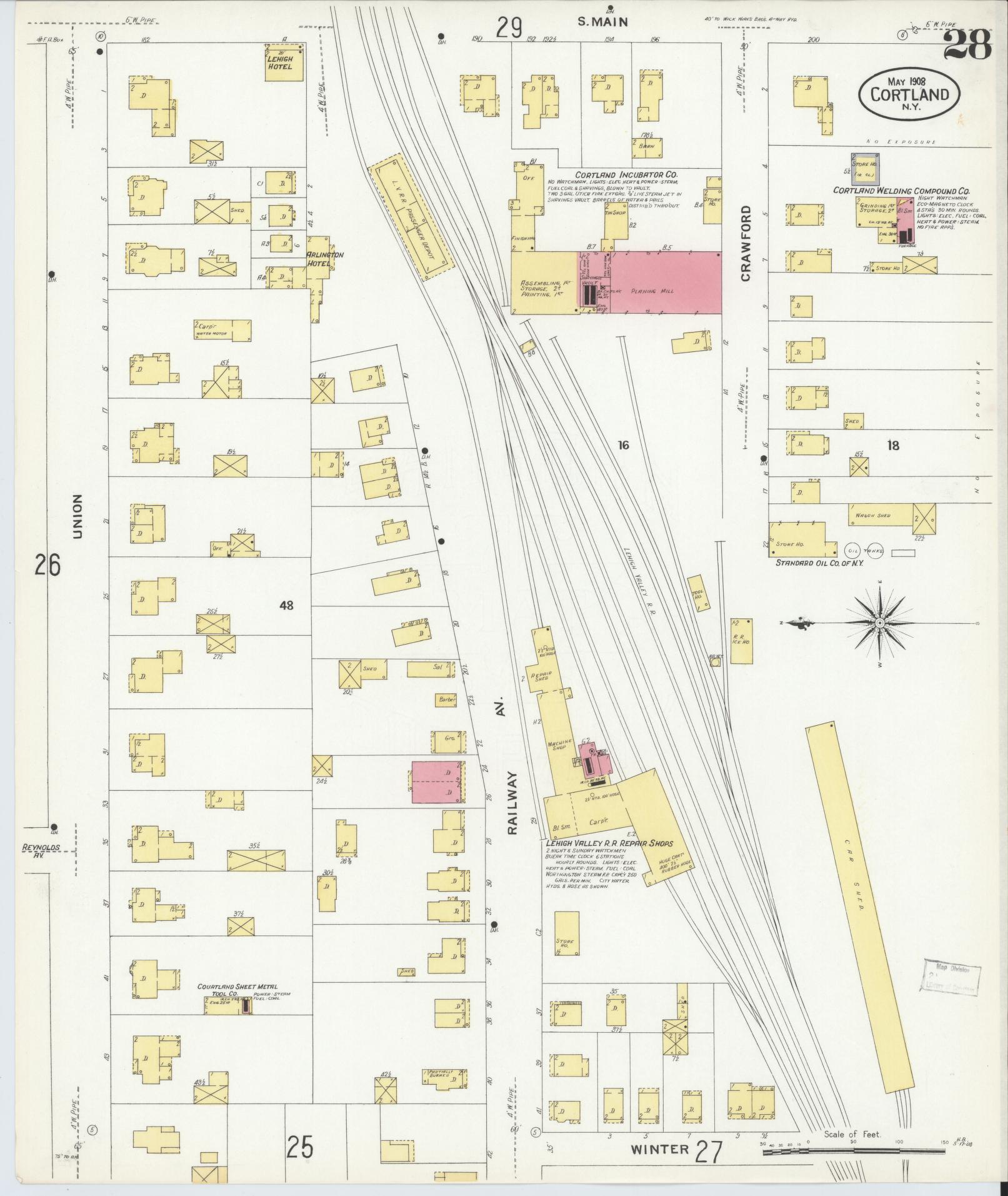 Sanborn Fire Insurance Map from Cortland, Cortland County, New York (1908), Sheet #0028 - Historic Sanborn Fire Insurance Map Print, vintage old map wall art, antique decor, genealogy gift, New York New York map
